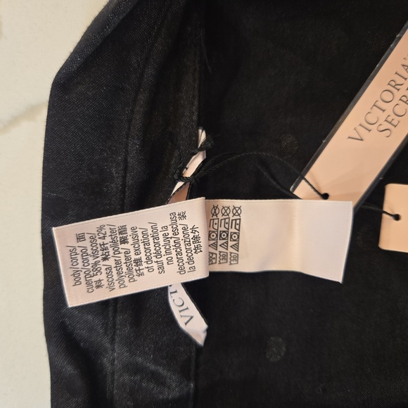 NWT Victorias Secret Satin Polka Dot Solid Pajama Set Black Size XL - Picture 10 of 15